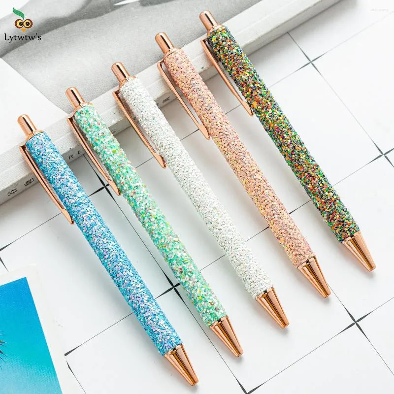 Bitar Lytwtw's Roller Ballpoint Pen Rhinestone Luxury Cute Wedding Rose Gold Metal Stationery School Office Supply Spinning