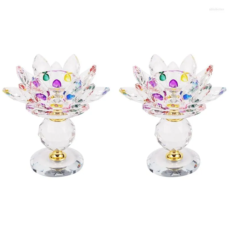 Portacandele 2X Blocco di vetro Fiore di loto Metallo Feng Shui Decorazioni per la casa Grande supporto per tealight Colore