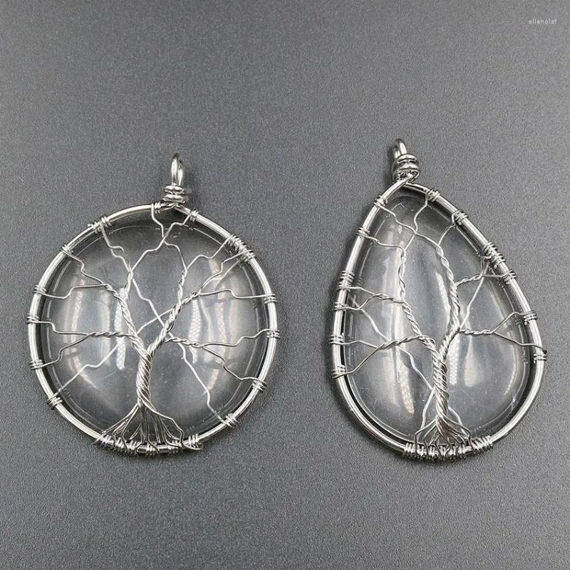 Pendentif Colliers Xinshangmie Arbre De Vie Argent Plaqué Verre Clair Rond À La Main Fil Enroulé Goutte D'eau De Mode Bijoux Cadeau De Fête