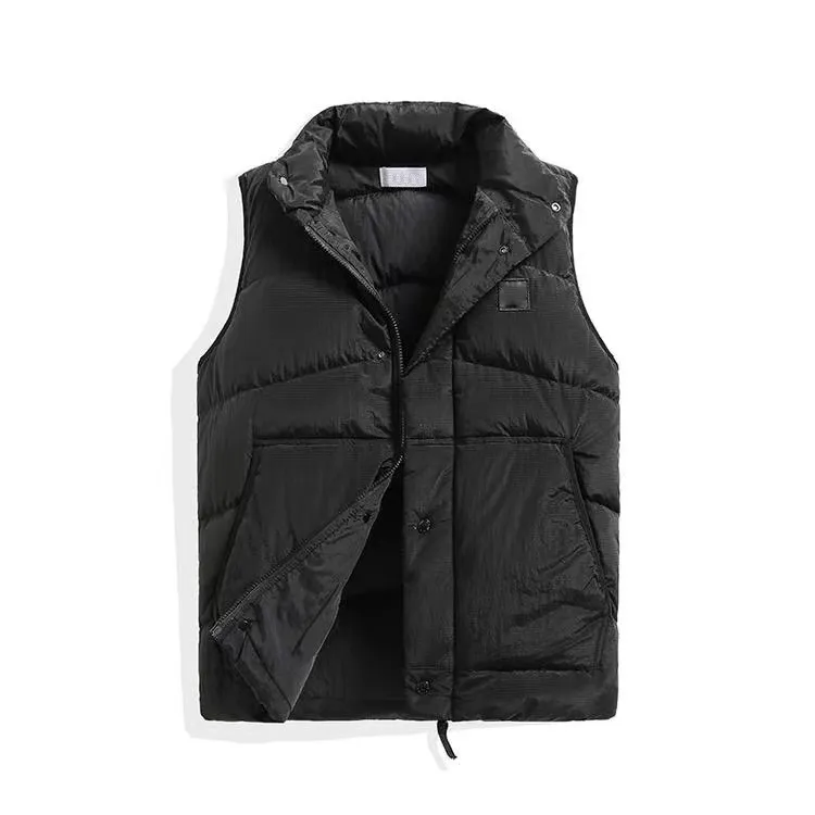 Mens Puffer yelek kadın yelek pusula rozeti gerçek aşağı metal doku naylon fermuarlı sonbahar kış dış giyim