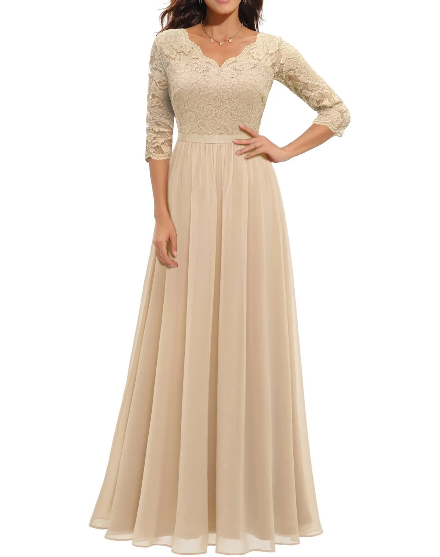 Мода Женское длинное платье вечернее вечеринка Свадебная винтажная элегантная кружевная v-образец.