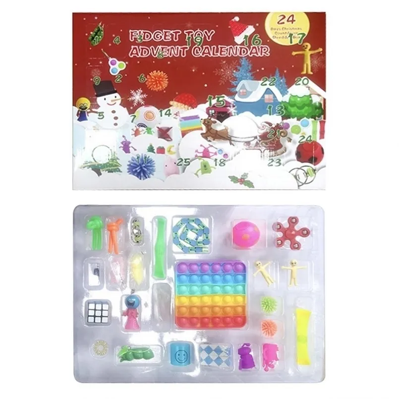 Forniture per giocattoli di Natale Fidget s 24 giorni Calendario dell'Avvento Confezione Anti Stress s Kit Relief Figet Blind Box Regalo per bambini 220924