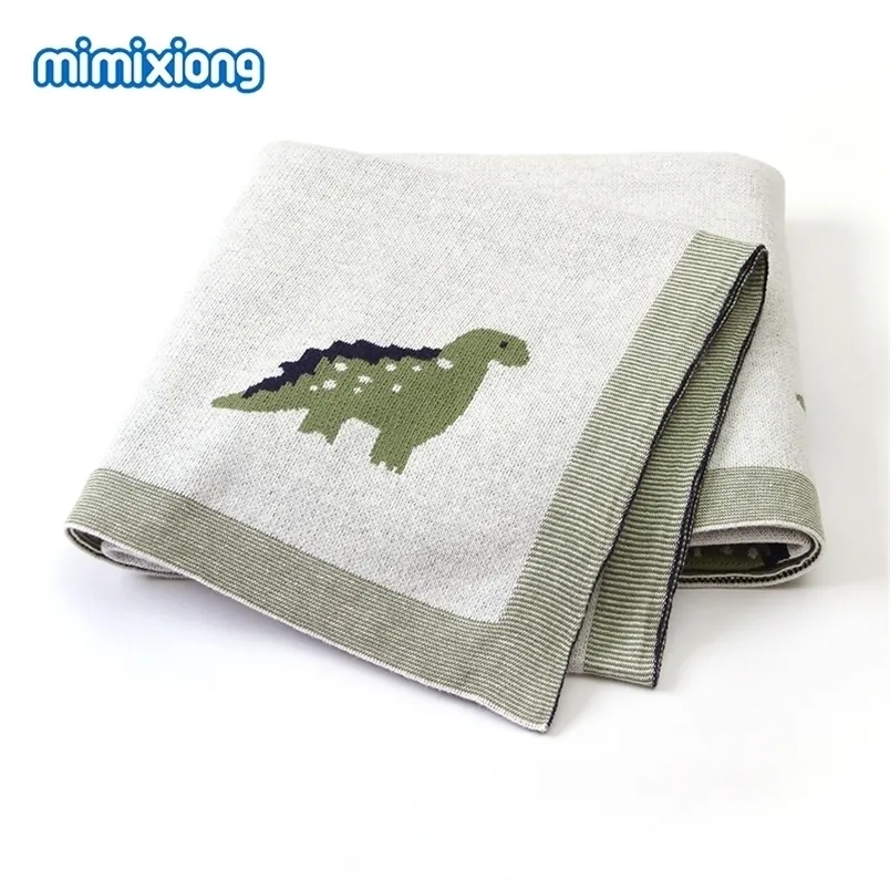 Filtar Swaddling S dinosaurie Knittade Borns Swaddle Wrap -kuvert för barnvagnsoffa Bäddar Crib Quilts 100x80cm barn Bomullsskydd 220927