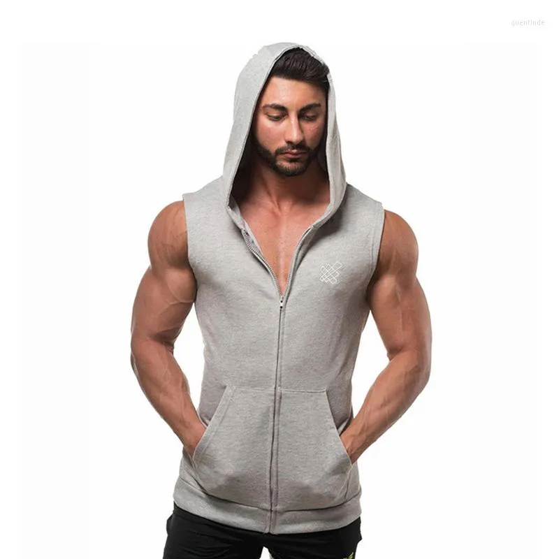 Men's Tank Tops Men Summer Hooded Vest Solid Color Front Zipper Sleeveless Slim Fit Male Simple Camis With Pocket Sportswear