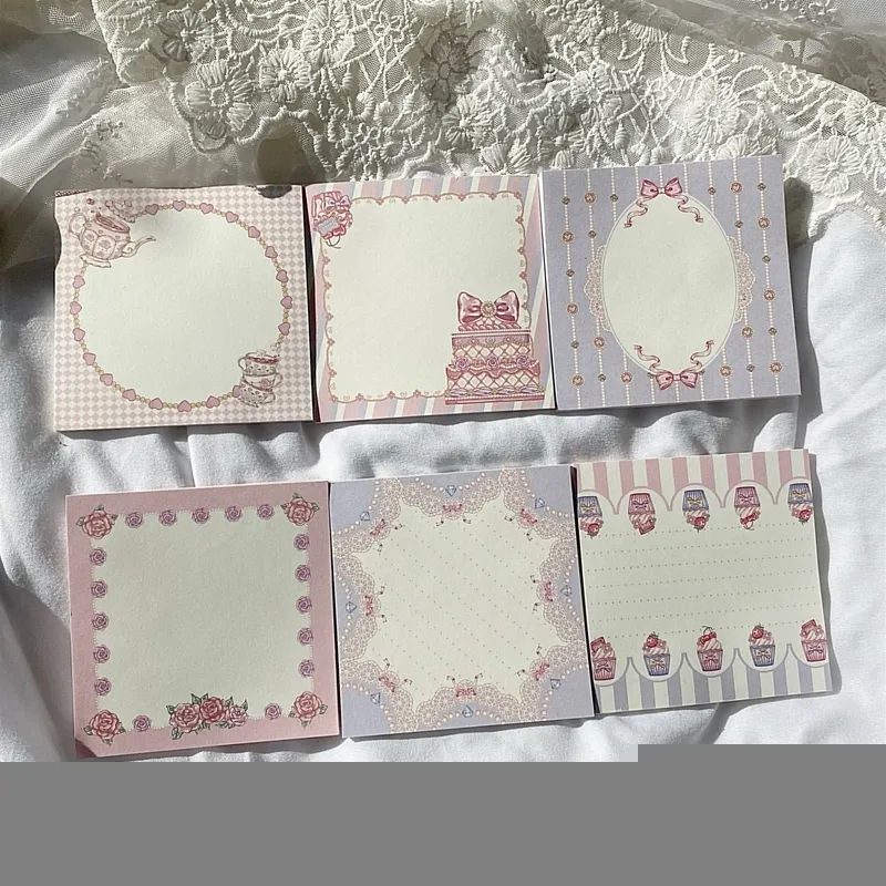 Note 50 Fogli Cute Lace Cake Memo Pad Girl Diary DIY Decorative Sticky School Notebook Cancelleria Nota Carta 220927