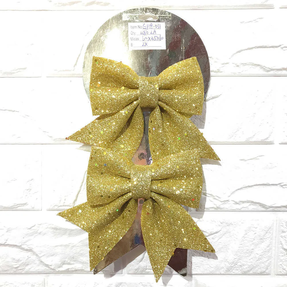 2 stks/set Strik Kerstversiering Bling Glitter Kerstboom Ornamenten Decor voor Thuis Winkel