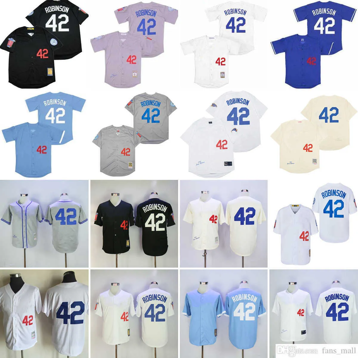 Mitchell and Ness Vintage Baseball 42 Jackie Robinson Jerseys NCAA Ed Spreatable Sport Gray 1963 Cream 1955 White 1959 1981 Blue Pulover