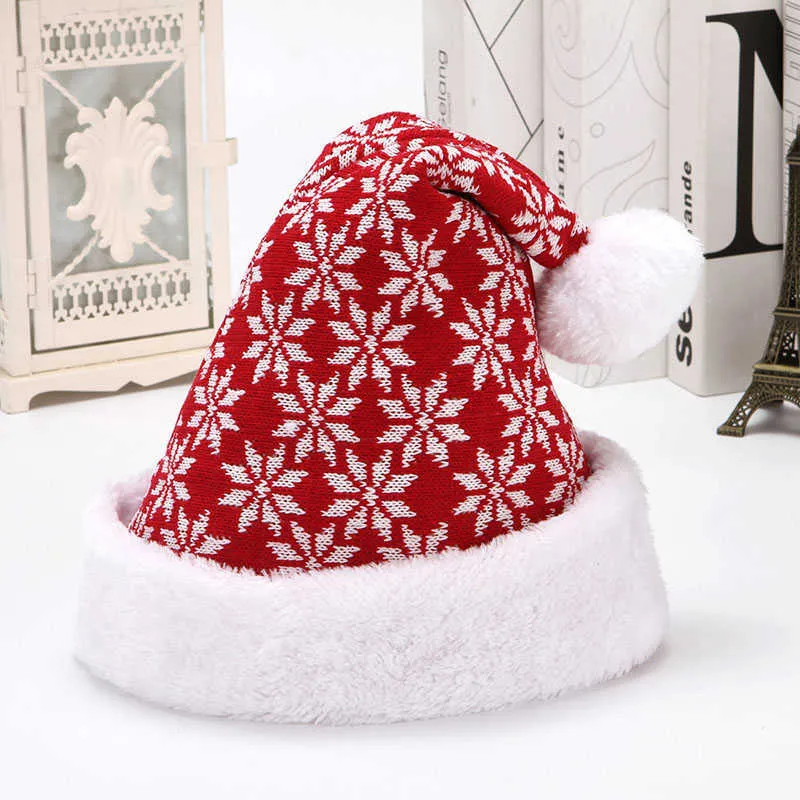 2022 Adult Knitted Christmas Hat Snowflake Fawn Wool Festive Decoration Cap