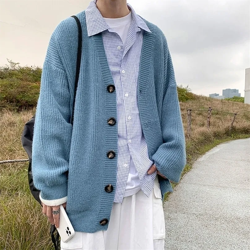 Men's Sweaters Men Cardigan Autumn Male Outwear Tops Knit Solid Loose Casual Preppy Style Korean Fashion Knitwear Coat Pull Homme 220927