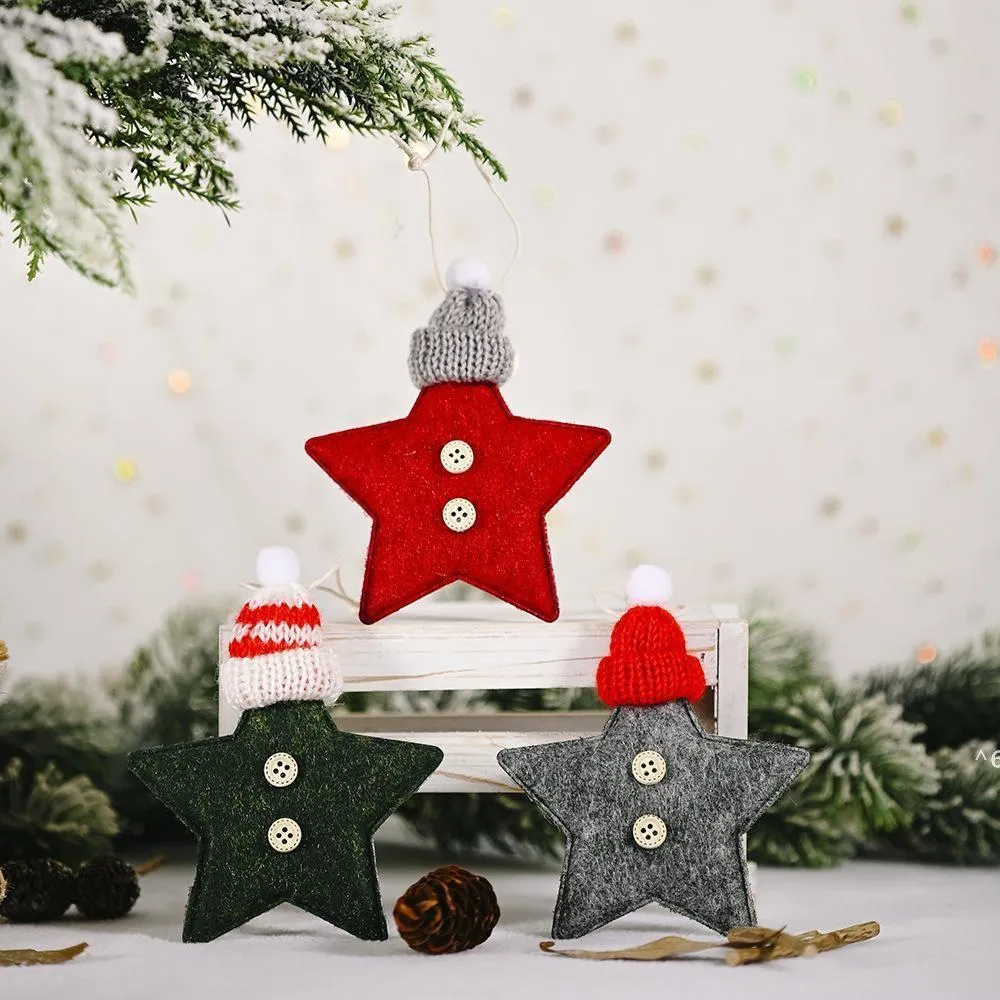 Chapéu de malha de natal estrela pendurada árvore de natal pendurada ornamentos de estrela de feltro para a decoração de lareira de festa de natal gcb15772