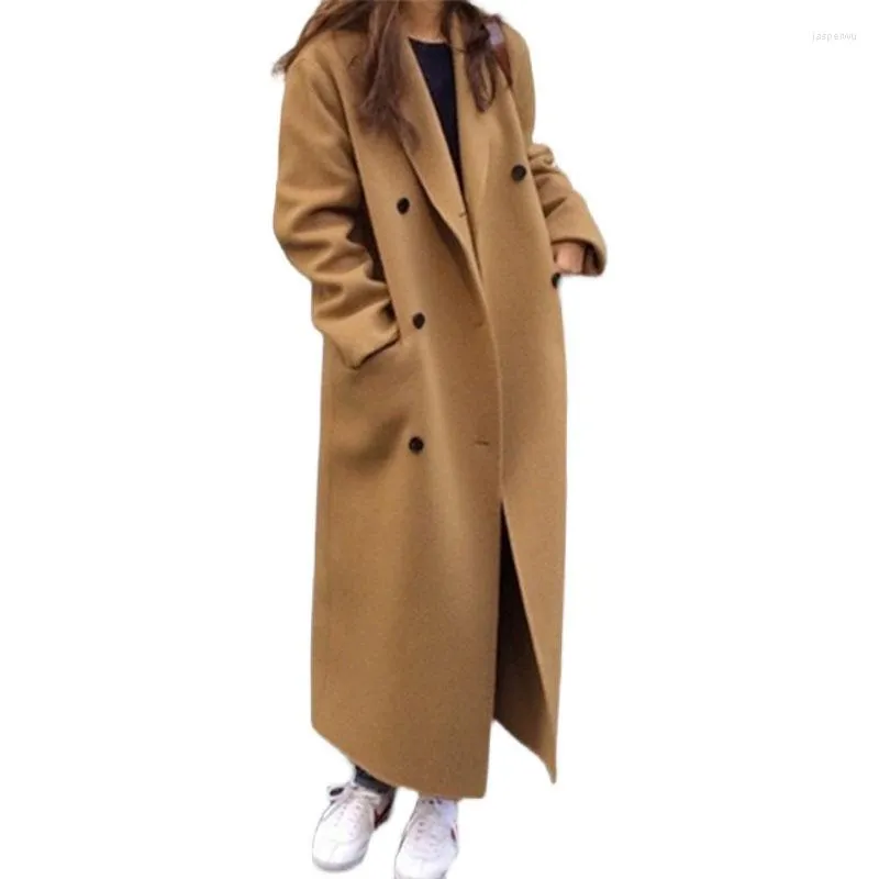 Women's Wool 2022 Women Autumn Winter With Woolen Trench Coat Retro Loose Long Overdoal Ladies Fashion Slim Coats F158