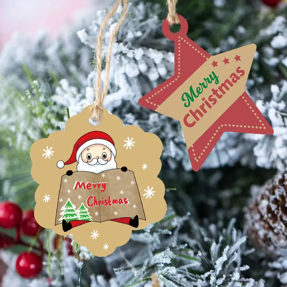 /Pack Christmas Gift Tags Novelty Items Christmas Tree Decoration Ornament Paper Label Santa Clause Snowman Bear Printing