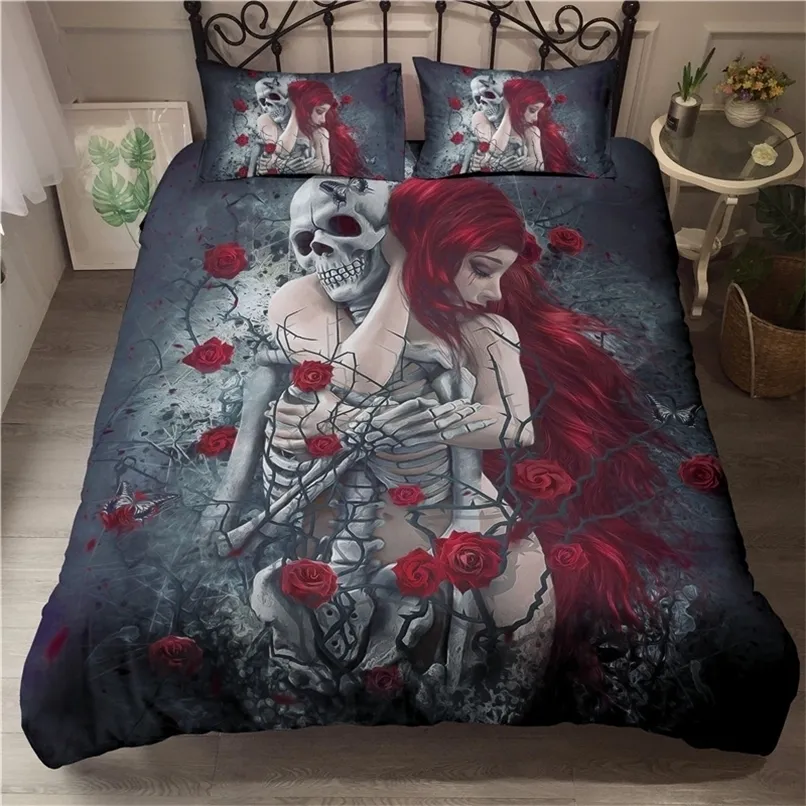 Conjuntos de roupas de cama Conjunto de roupas de cama queen para adultos decoração de quarto de moda capa de edredão de edredom gótico macio com cover de edredom com travesseiros 220924