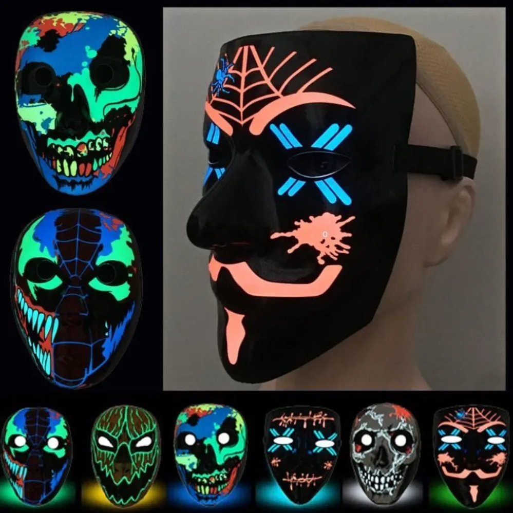 3D Led Luminous Mask Halloween Dress Up Props 댄스 파티 콜드 라이트 스트립 유령 마스크 지원 사용자 정의 WLY935