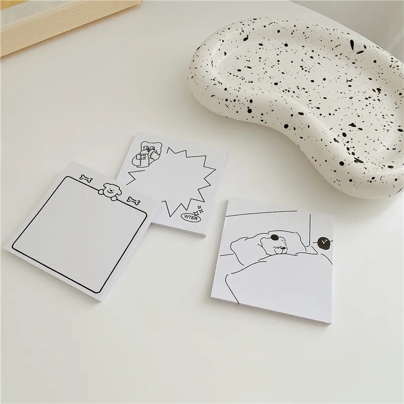 Notes Ins Cartoon Cute Brief Strokes Bear Memo Pad Black White Frame Record Message Paper Notebook Kawaii School Stationery 50 Sheets 220927