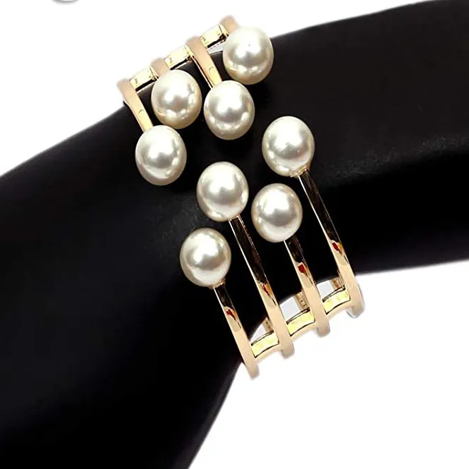 Białe perły pary otwarte bransoletki mankiety duża szeroka bransoletka do mankietu dla kobiet damskie luksusowe estetyczne złoto plisowane pusta pasek ręka ręka na nadgarstka biżrówka biżrówka bijoux prezenty