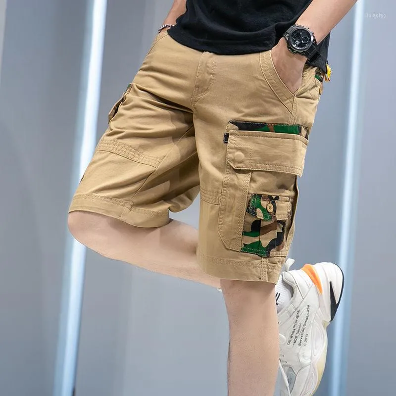 Herr shorts 2022 sommar män bomullsfickor last manlig korea stil kamouflage bermuda mode strand lösa casual kläder w208