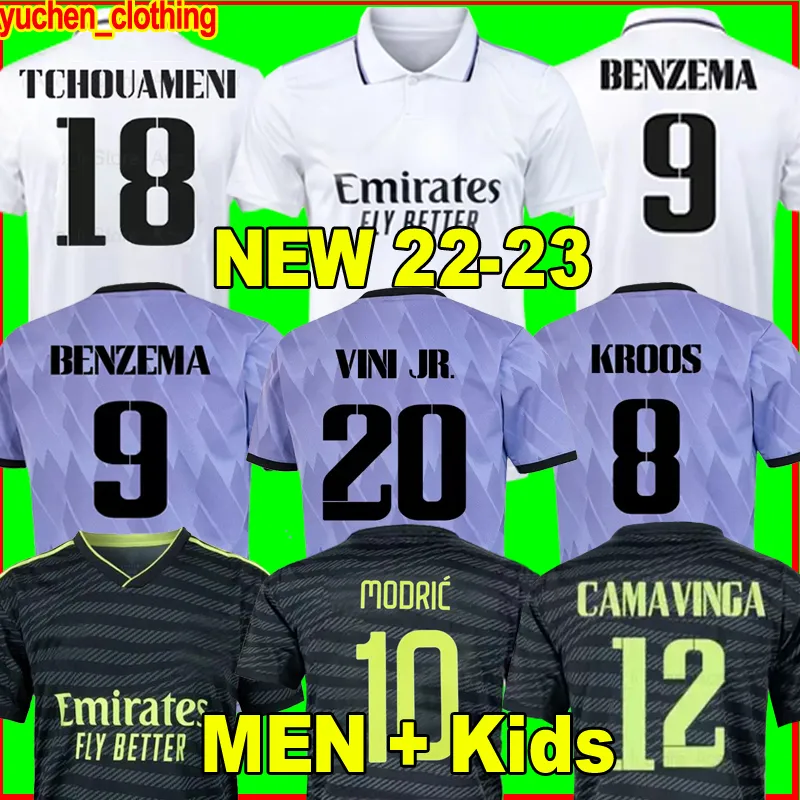 Benzema Maglie Calcio 21 22 Maglia Calcio Cambinga Alaba Hazard ASENSIO MODRIC MARCELO VALVERDE REAL Camiseta Uomini + Bambini Kit 2021 2022 Uniformi Quattro