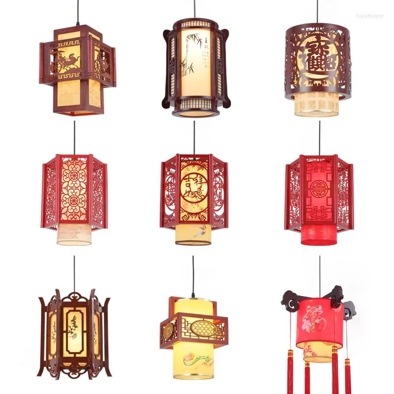 Pendant Lamps Fashion Chinese Style Antique Restaurant Wooden Living Room Classical Sheepskin Lantern Chandelier