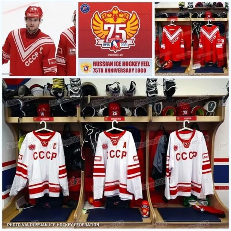 Gla MitNess Team Russian Hockey Jersey CCCP 75th Anniversary ladislav Gavrikov Corban Knight Kirill Kirsanov Nikishin Alexander Gusev Nikita Anton