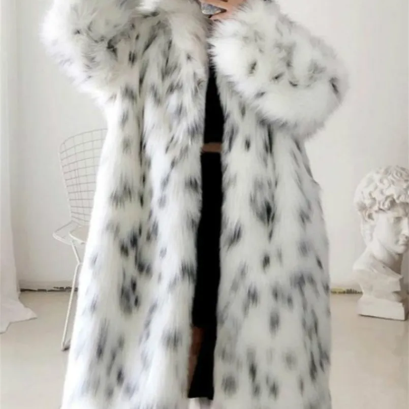 Frauen Pelz Faux Frauen Winter Mantel Dame Casual Schnee Leopard Print Jacke Weibliche Dicke Warme Mid-lange Plüsch Oberbekleidung 220923