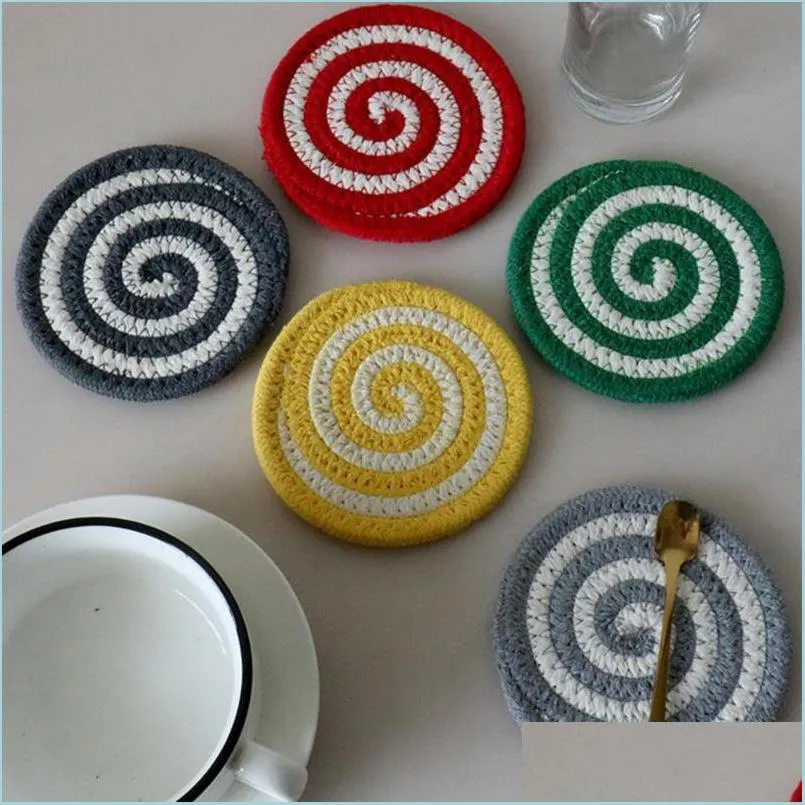 Mats Pads Soft Daily Round Cotton Woven Coasters Tovagliette protettive Calore Insation Per Kitchen Drop Delivery 2021 Home Garden Kitch Dh0Rh