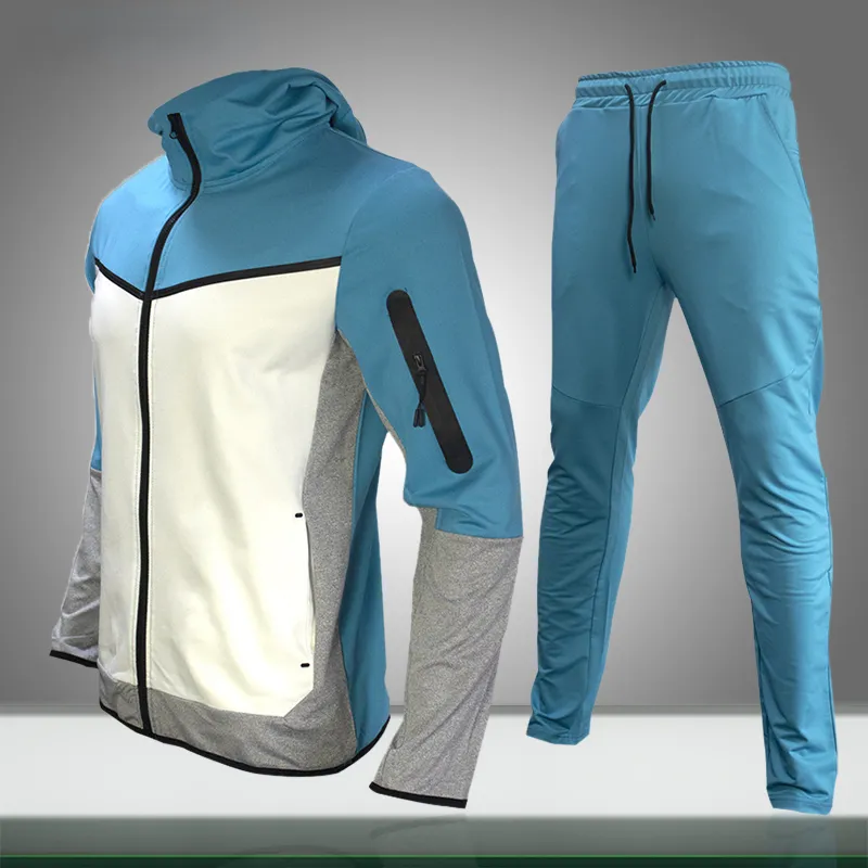 新しいメンカジュアルセットジョギングトラックスーツパッチワークジャケットパンツ2ピース秋のメンズスポーツウェアスウェットスーツランニングジムの服