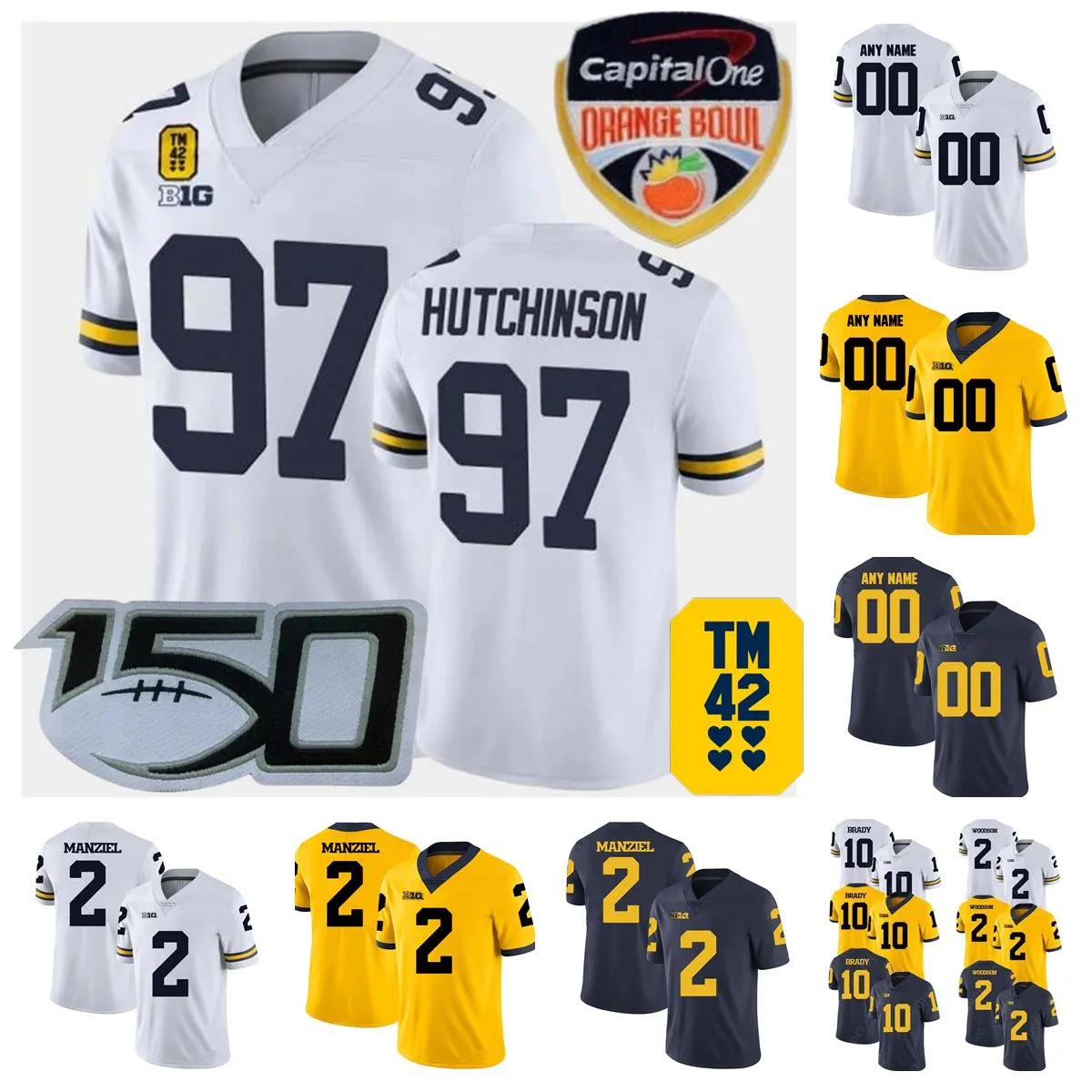 Benutzerdefinierte NCAA College Michigan Wolverines Fußballtrikot 97 Aidan Hutchinson 4 Michael Danna 7 Khaleke Hudson 15 Giles Jackson genähte Männer