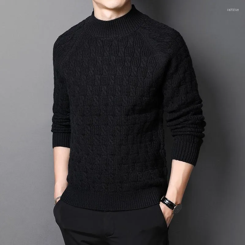 Sweaters for Men's Fashion Winter High Neck Warm Outdoor Long Sleeve  Knitted Sweater Top Black L 