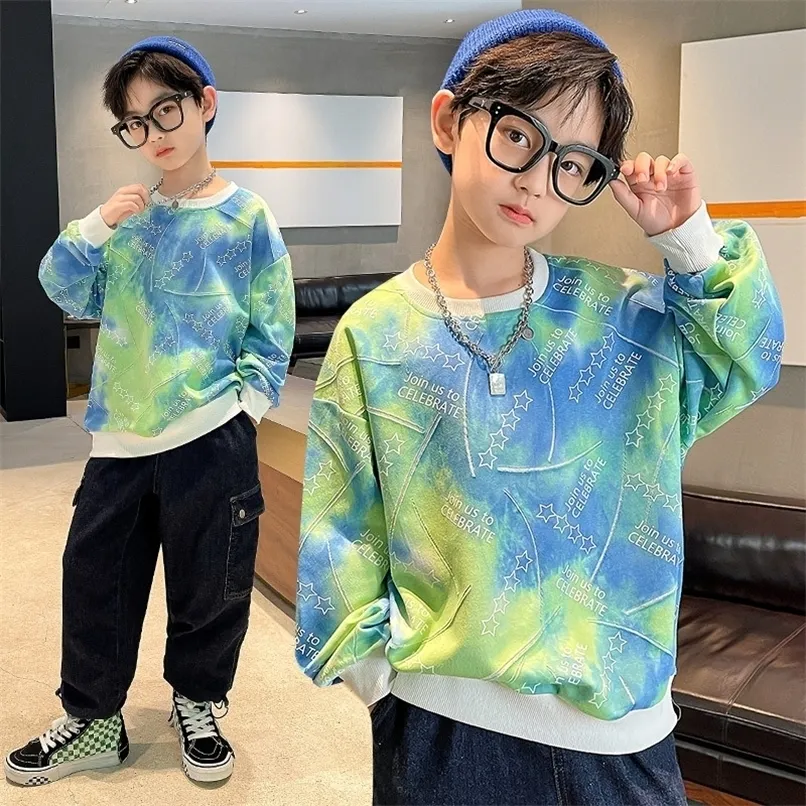 Pullover Kids Boys Spring Tie Dye Print Tops Long Sleeved Tops Teen Fashion Foolding Loose Worling Sweatshirt Complements 220924