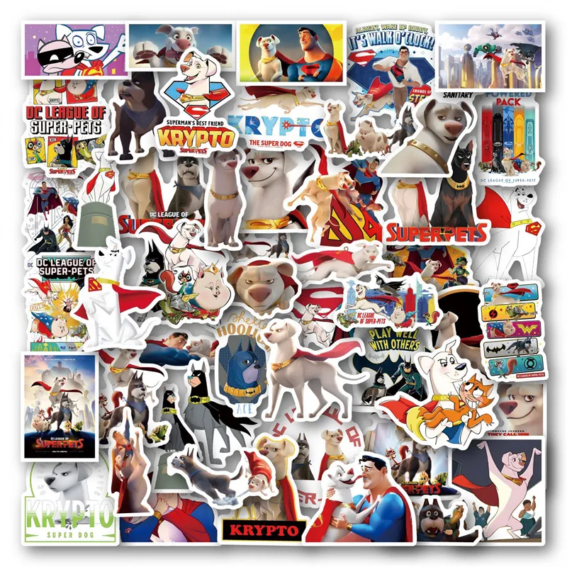 50 Stück Cartoon Super Pets Aufkleber Pets United Aufkleber DIY Laptop Gepäck Skateboard Graffiti Aufkleber Spaß für Kinderspielzeug Geschenk