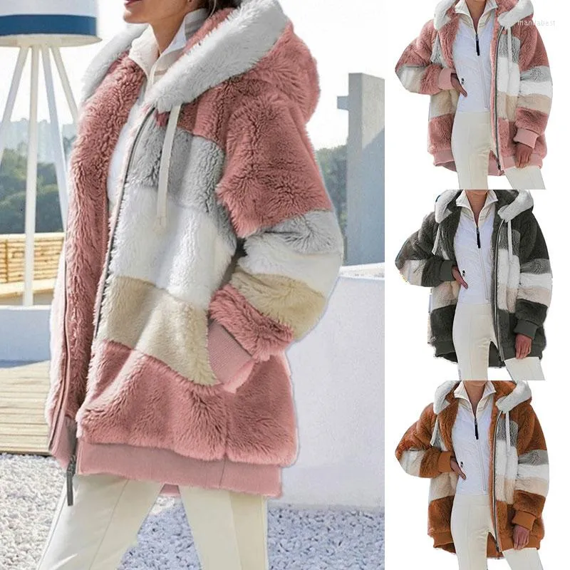 Fourrure pour femmes hiver et automne grande taille Long ours en peluche manteau chaud épaississement polaire fausse peluche