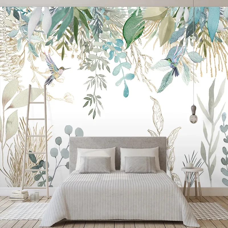 Wallpapers p o wallpaper moderne hand geschilderde tropische planten bladeren bloemen en vogels muurschilderingen woonkamer slaapkamer waterdichte muurschildering 220927