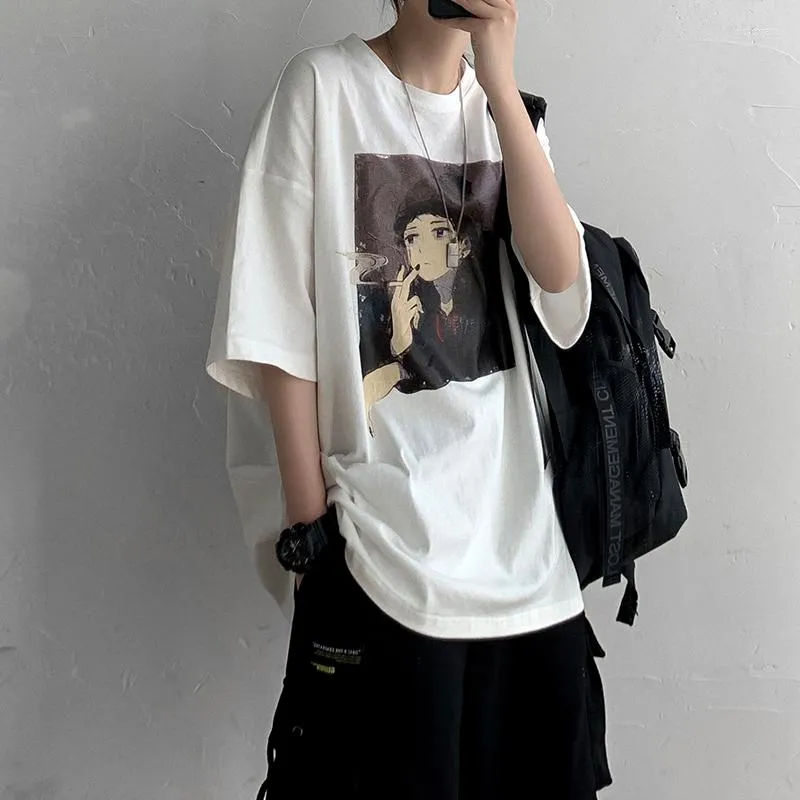 Heren t shirts 2022 mode anime print kleding Koreaans stel t-shirts kpop mannen kleding ulzzang oversized shirt bedrukt korte mouwen mannelijk