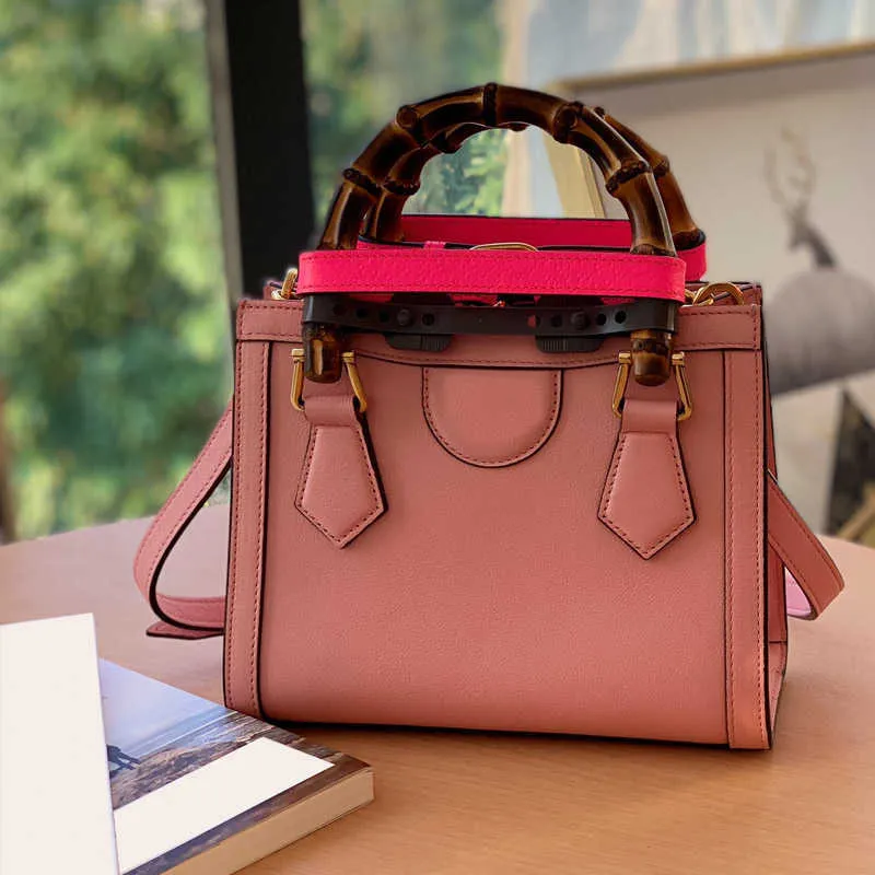 Sac De Luxe Designer 5a Qualité Diana Bambou Totes Sac À Main En Cuir Véritable Sacs À Bandoulière Femmes Bourse De Mode Pochette rose