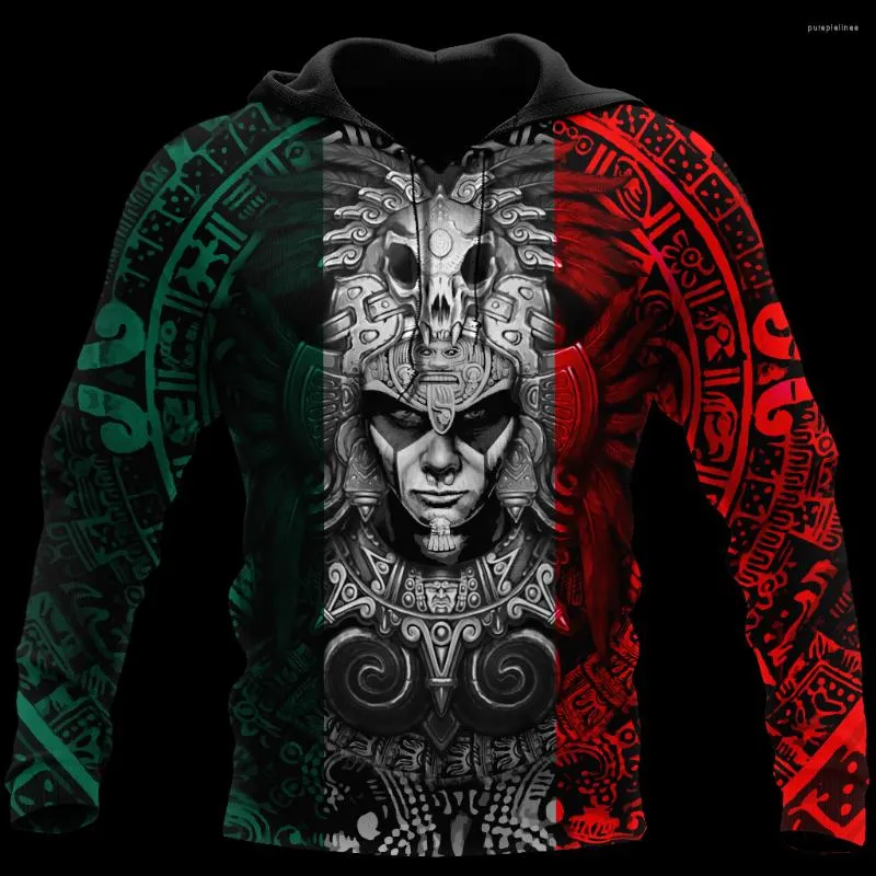 هوديز الرجال Aztec Warrior Mexico Tattoo 3D Full Printed Usisex Deluxe Hoodie Men Sweatshirt Streetwear Zip Pullover Jacket