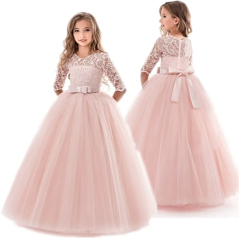 Robes de fille Adolescentes Robe d'été Vêtements pour enfants Fête Élégante Princesse Longue Tulle Bébé Enfants Dentelle Cérémonie De Mariage 220927