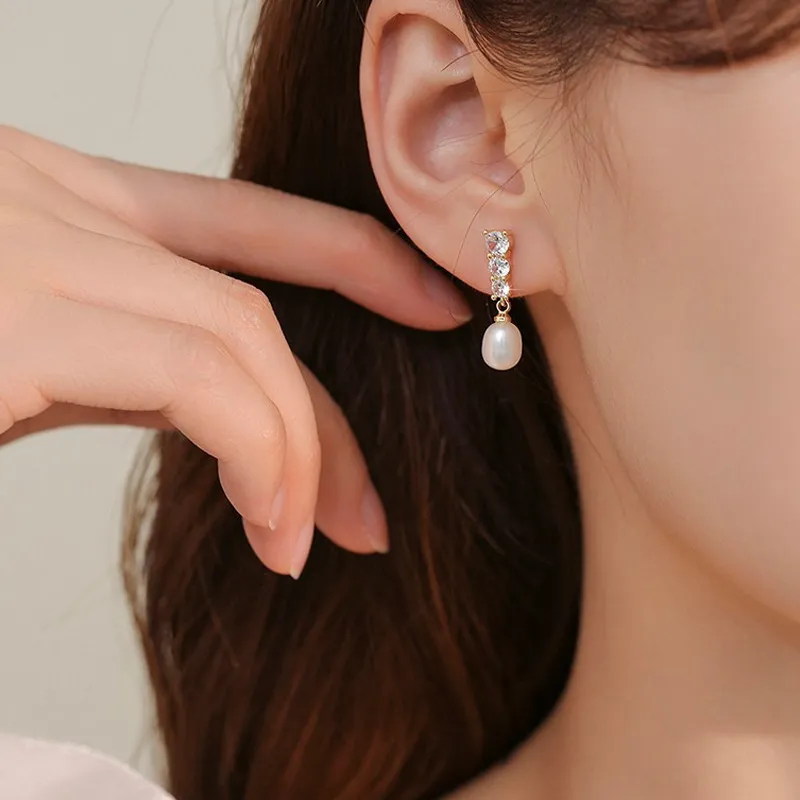 Baumeln Kronleuchter Zarte Einfache Zirkon Oval Perle Ohrringe Für Frauen Dame Koreanische Stil 2022 Neue Schmuck Ohrringe