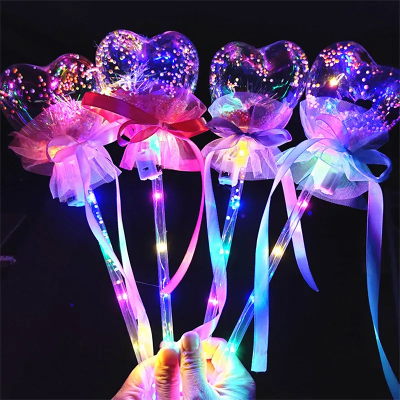 Led Bobo Wand Round Star Heart -formade ljus upp Princess Stick Magic Wand för barn Girls Jul Holiday Birthday Accessory