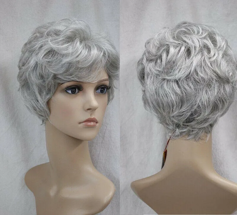 Mulheres Dark Grey Wig Cosplay peruca curta ondulada Curly Wig Ladies Hair Wigs Full Wigs