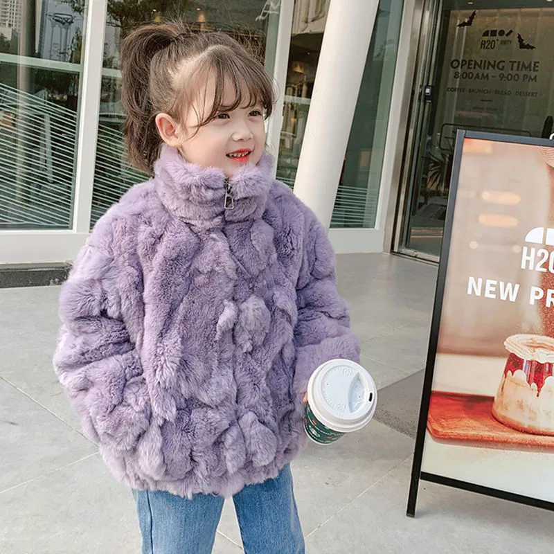 Manteau imitation imitation loutre lapin fur hiver enfants extérieur extérieur veste à manches longues en peluche