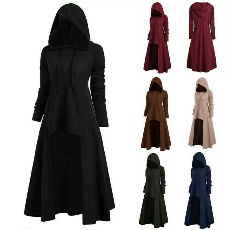 Trench-Coats Gothique Punk Veste Femmes Noir À Capuche Plus La Taille Hiver 2019 Manteau Femme Longues Femmes Vestes et Manteaux Vêtements Y2209