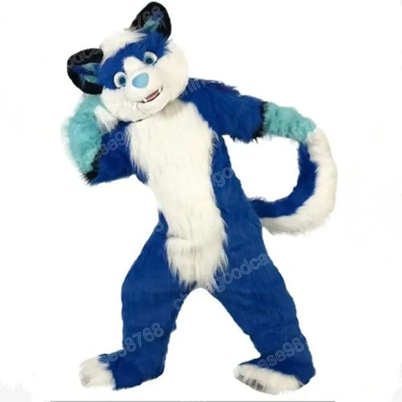 Performance Long Fur Blue Husky Mascot Costume Halloween Christmas Fancy Party Dress Cartoon Character Outfit Suit Carnival Unisex Adults Outfit