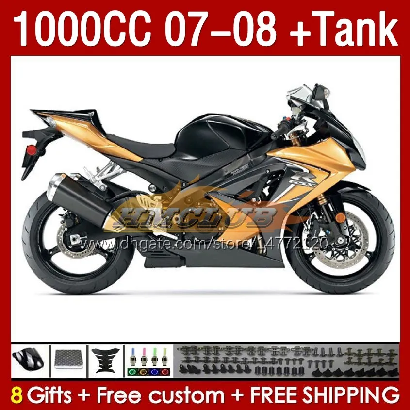 & Tank Fairings For SUZUKI GSXR-1000 K7 GSXR 1000 CC GSXR1000 2007 2008 Bodys 158No.73 1000CC GSX-R1000 2007-2008 Bodywork GSX R1000 07 08 Full Fairing Kit stock golden