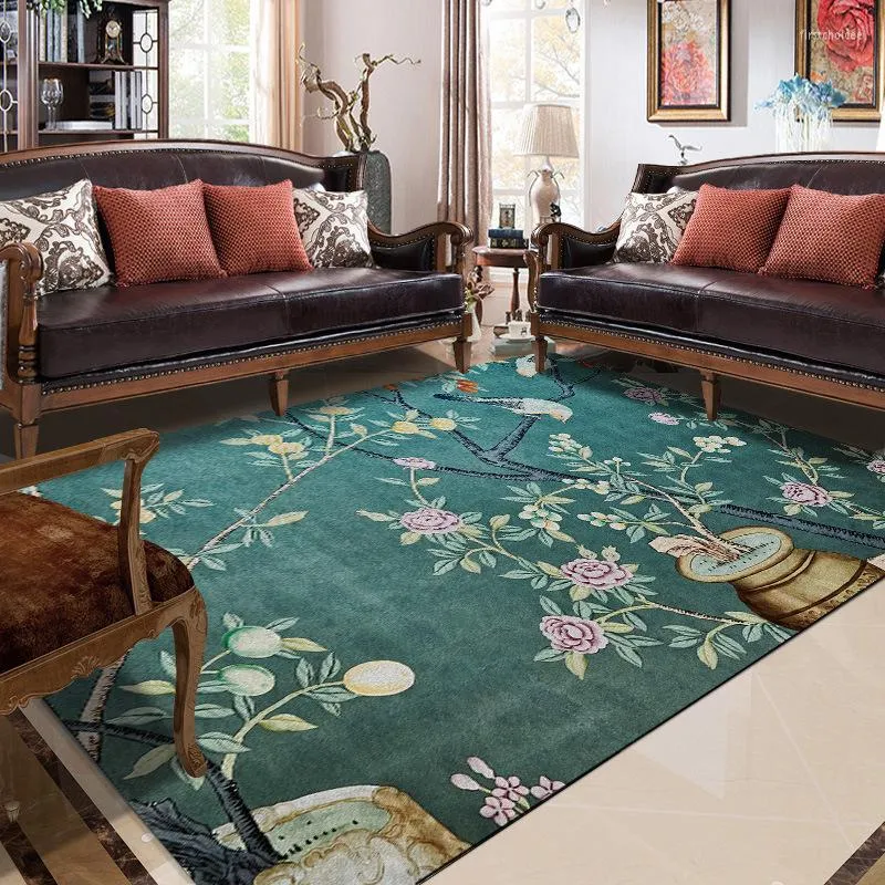 카펫 클래식 목회 지역 양탄자 거실 침실 중국어 스타일 큰 테이프 요가 매트 자카드 소파 바닥 꽃 인쇄