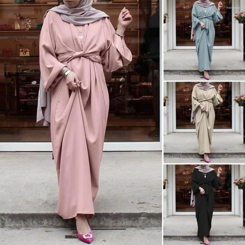 Robes décontractées été femmes Style Maxi Robe ample Abaya Nidha à manches longues couleur unie dubaï turquie modeste Robe caftan Islam
