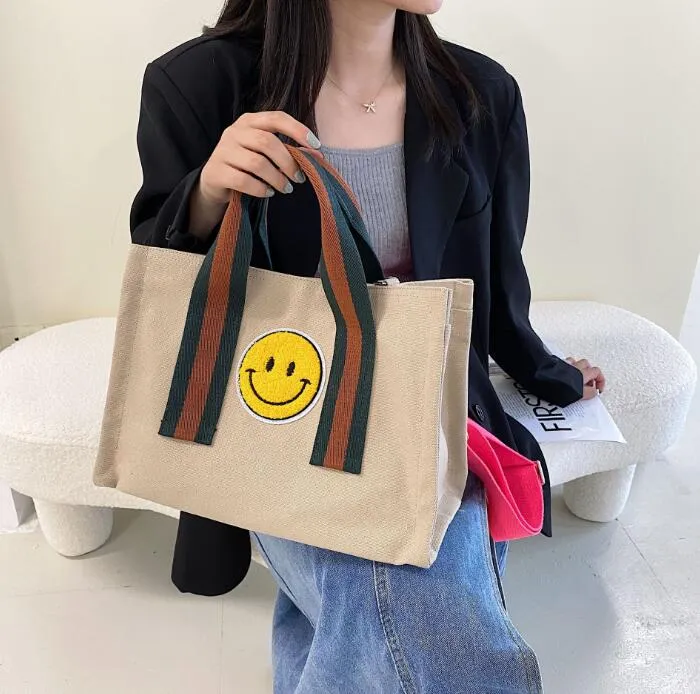 Smiley Canvas Bag 2023 New Casual Women Tote