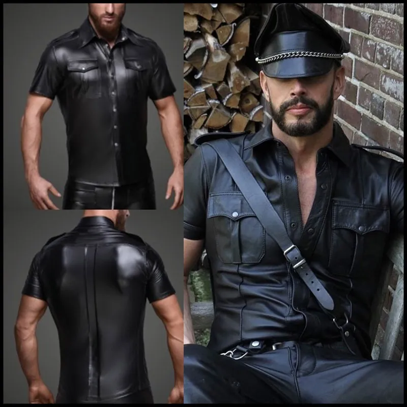 Hommes en cuir faux cuir hommes costumes européens américains hommes imitation cuir PU chemise discothèque scène DS Performance vêtements 40 220927