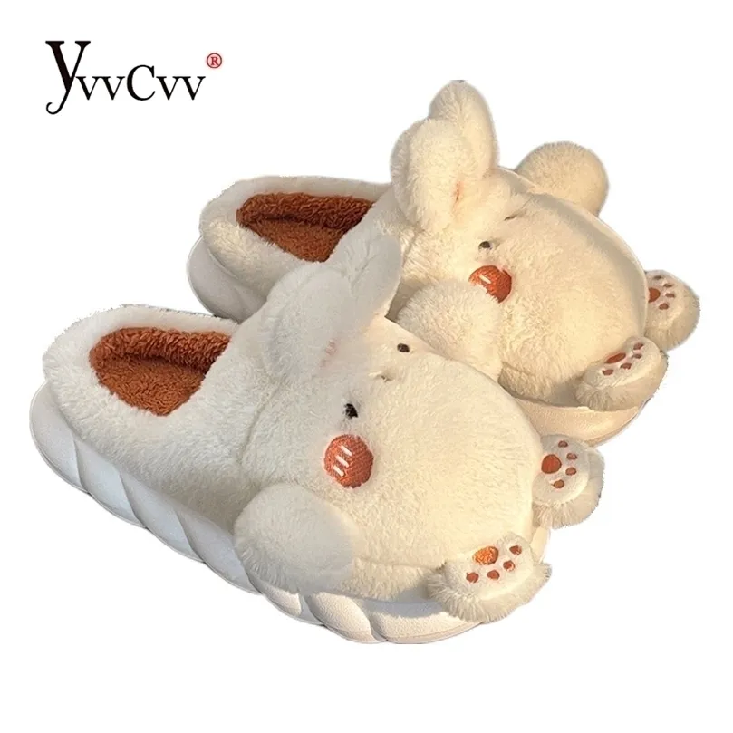 Slippers YVVCVV Mooie Bunny Women Fuzzy Platform Winter Plush Slides Indoor Fluffy Furry Kawaii Schoenen 220926