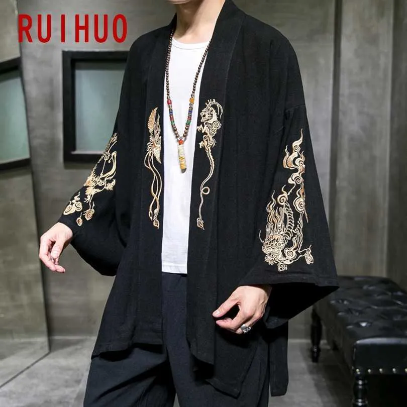 Męskie kurtki Ruihuo smok haft haftowy kimono kurtka męska płaszcz streetwear bomber kurtka menu hop hop men kurtka wiatrówka 5xl 2022 NOWOŚĆ T220926